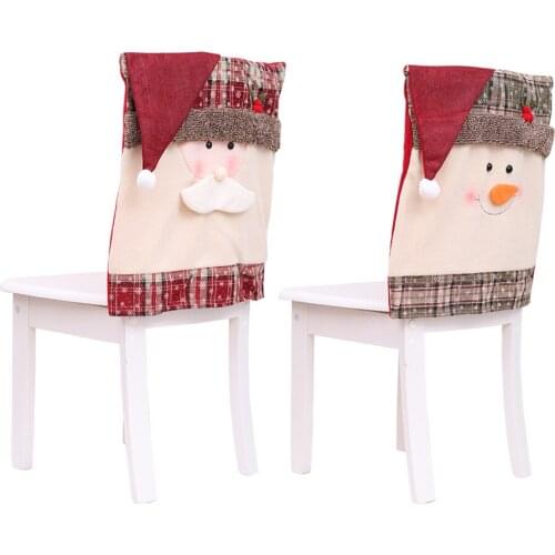 4 pcs Christmas Chair Covers Dining Chair Cap Xmas Chair Back Cover Snowman Santa Claus Hat Slipcovers Decoration Festival Decor