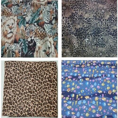 50x145cm Thick Royal Brown Animals Lion Tiger Leopard & Ocean Fish Canvas Cotton Fabric Patchwork tablecloth curtain home decor