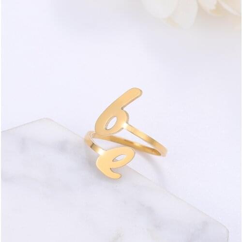 A-Z Customized Initial Letter Ring Gold Color Metal Adjustable Opening Ring Alphabet Creative Finger Rings For Women Jewelry