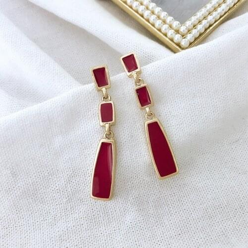 Accessories new earrings red rectangular drop oil trend gift