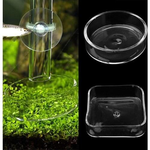 Aquarium Fish Tank Glass Shrimp Feeding Food Dish Feeder Container Round/Square