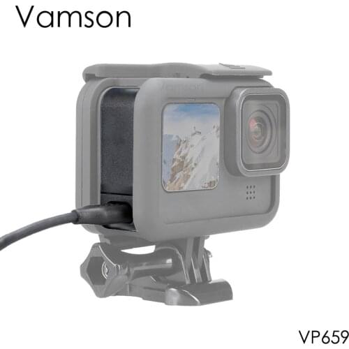 Vamson Side Cover Black for GoPro Hero9 Chargeable Protection Accessory for Go Pro 9 Battery Conservation Lid VP659C