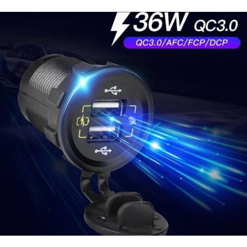 Quick Charge QC3.0 Dual USB Car Charger Waterproof 36W 12V USB Outlet Fast Charger Power Outlet for Marine Boat Motorcycle Truck
