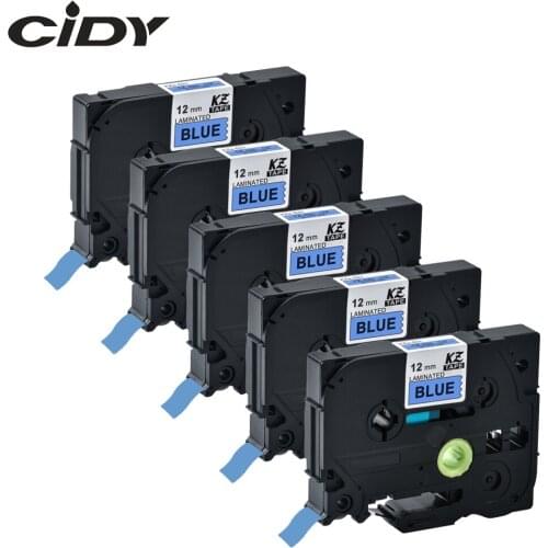 CIDY 5pcs Compatible p touch laminated tze 531 tz 531 tze531 tape 12mm Black on blue Tape tze-531 tz-531 for brother printers