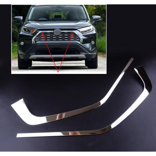CITALL New 2Pcs Car Stainless steel Chrome Front Grill Grille Decorative Cover Trim Strips Fit for Toyota Rav4 2019