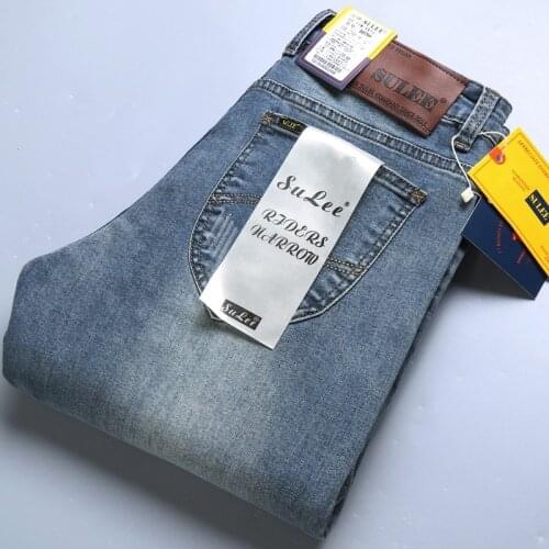 2020 SULEE Top Brand Mens Fashion Jeans Business Casual Stretch Slim Jeans Classic Trousers Denim Pants Male Black Blue