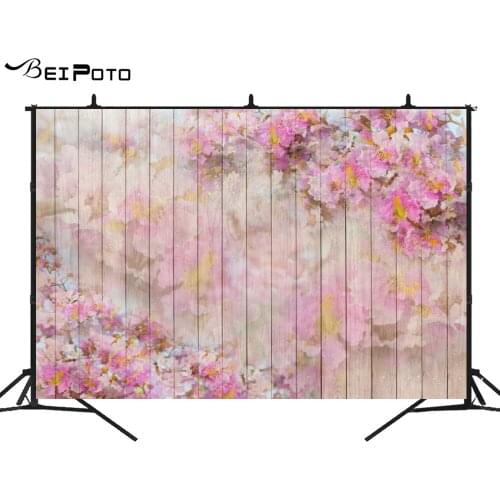 BEIPOTO Pink flower on wood photography backdrops Photo background weeding baby bridal shower photocall studio picture props