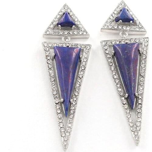FYSL Silver Plated Geometric Shape Labradorite Stone Stud Earrings for Women Lapis Lazuli Jewelry