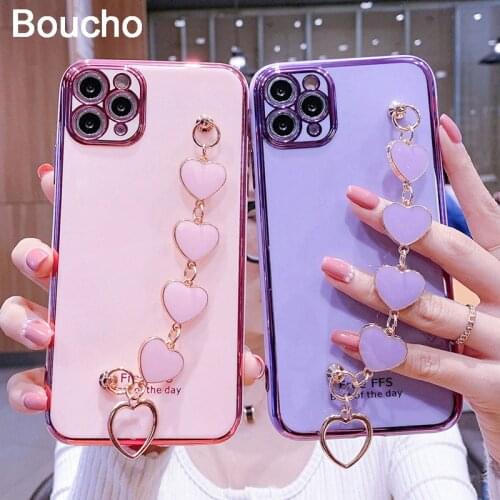 Smooth Heart Bracelet Hand Holder Cover for iPhone 12 Mini 11 Pro Max XS Luxury Plated Gold Cases for iPhone 8 7 6 Plus XR X SE