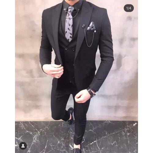 Hot Black Wedding Tuxedos for Groom Men Suits Fashion Costume Homme Slim Fit Blazer Terno Masculino 3 Pieces Jacket Pant Vest