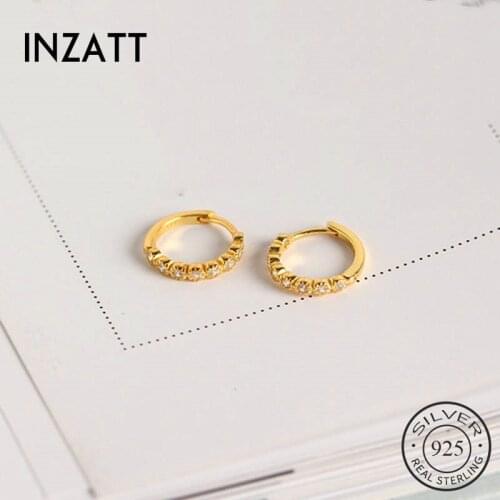 INZATT Real 925 Sterling Silver Zircon Hoop Earrings For Fashion Women Party Fine Jewelry Minimalist Accessories Classic Gift