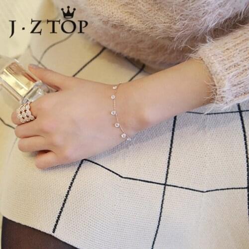 JZTOP Brand Lady Luxury Zircon Rose Gold Color Bracelets For Woman Shining Crystal Chain Bracelet Wedding Party Jewelry Gift