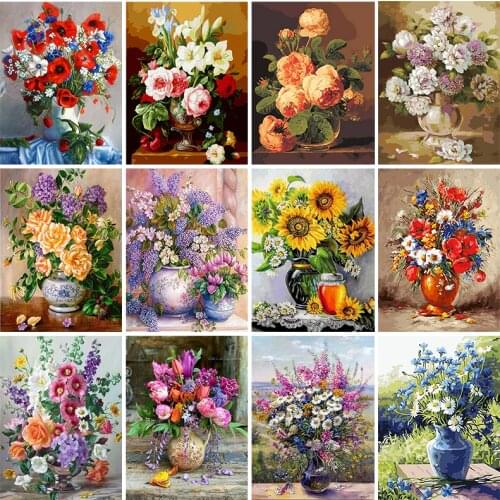 Gatyztory Frame Flowers DIY Painting By Numbers Drawing On Canvas Adult Child HandPainted Gift Home Decor Wall Art 60x75cm