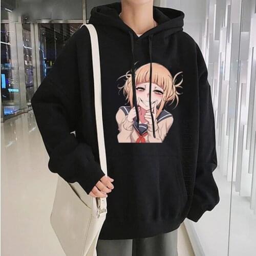 My Hero Academia Himiko Toga Print Kawaii Hoodies For Men Plus Size Warm Pullover Oversized Hooded Tops Male Hoodies