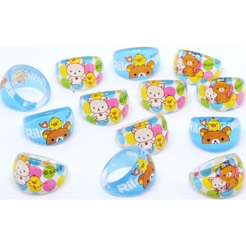 20pcs bear Ring lots mixed Kids Rings Lovely Cartoon Rilakkuma animal Ring Children Girls Jewelry Party Gifts wholesale