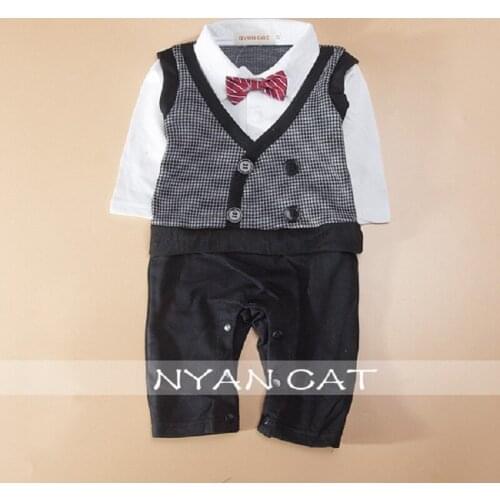 Red Bowties Grid Handsome Baby Boys Clothes Vest Gentleman Party Costumes Baby Rompers Tuxedo Jumpsuits Long Sleeve Newborn Tops