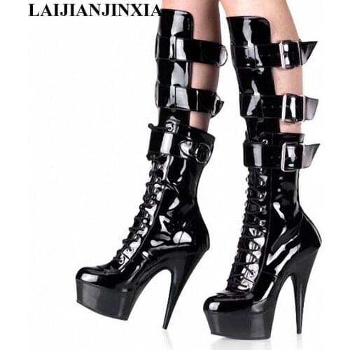 LAIJIANJINXIA New Sexy Pole Crossdresser Knee High Boots For Women Black Girls School Shoes Runway Summer Shoes Sexy Heel Boots