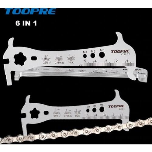 Bicycle Chain Checker Stainless Steel MTB Bike Chain Hook Screw Measuring Ruler Wear Gauge Calipers 6 In 1 Multifunction Tool