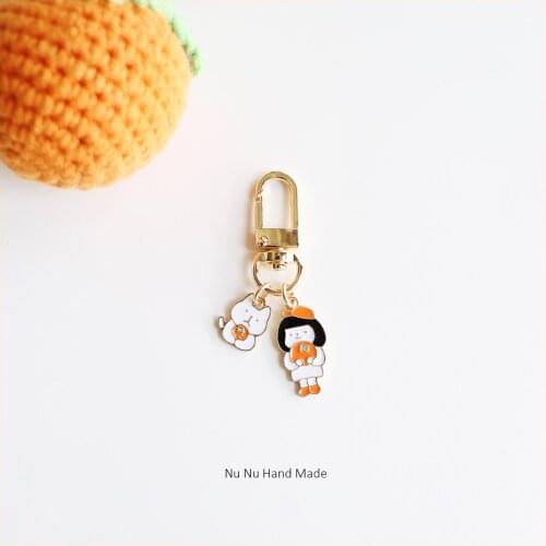 Kawaii Orange Girl Keychain Cute Airpods Anime Key Chain Accessories Pendant For Clothes Backpack Keyring Original Design