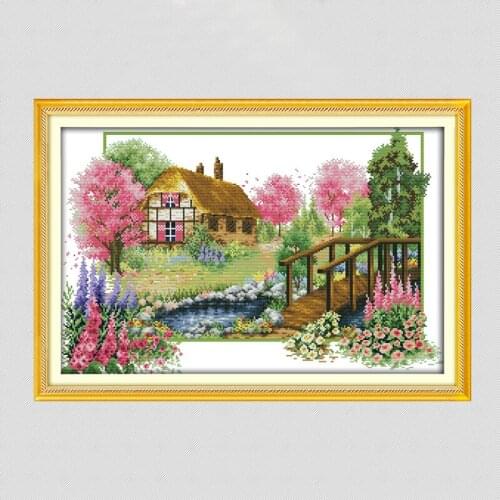 Joy Sunday Spring&Summer&Autumn& Winter Four Seasons Scenery Hut Pattern Counted Cross Stitch 11&14CT Cross Stitch Set Wholesale