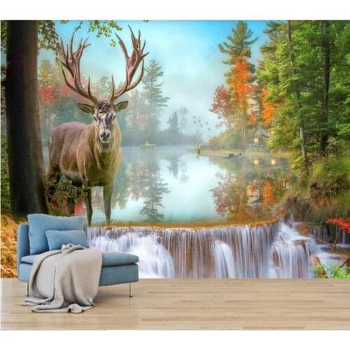 Papel de parede Nordic Dream Waterfall Forest Elk Sofa TV 3d wallpaper mural,iving room tv wall bedroom wall papers home decor