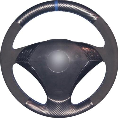 Non-slip Durable Black Suede Blue Marker Car Steering Wheel Cover For Bmw E60 (Sedan )530d 2003 -2009 E61(Touring )2004 -2009