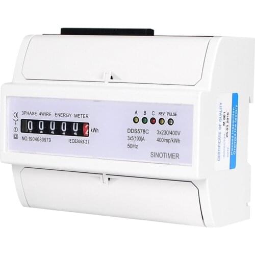 NEW Durable Three Phase Analog Electronic Energy Counter Mechanical KWH Meter AC 380V 5-100A DIN Rail Mounting