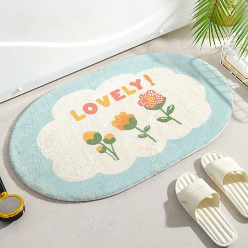 Oval Cartoon Carpet Toilet Soft Plush Warm Carpet Water absorption Non-slip Cute Flower Plant Mat Rug Bedroom Child Room Mats