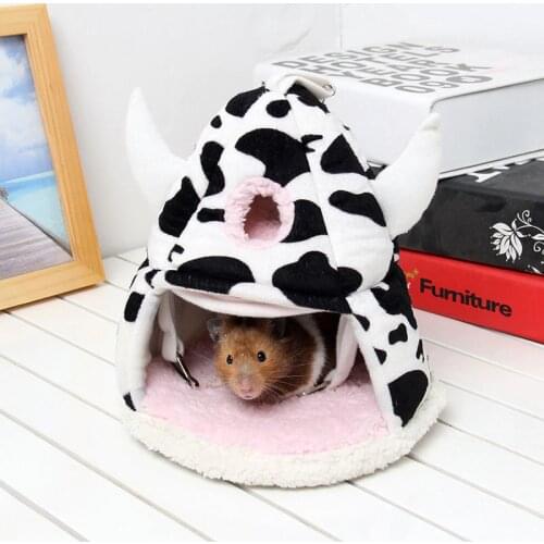 Variable Warm Multi-storey Cow Color Short Plush Small Animal Villa Cage Hamster Cage Bed Squirrel House Hedgehog Nest Toy