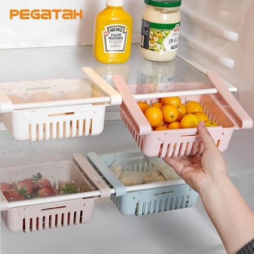 Adjustable retractable refrigerator storage rack, refrigerator pull-out drawer basket fresh-keeping compartment organizer