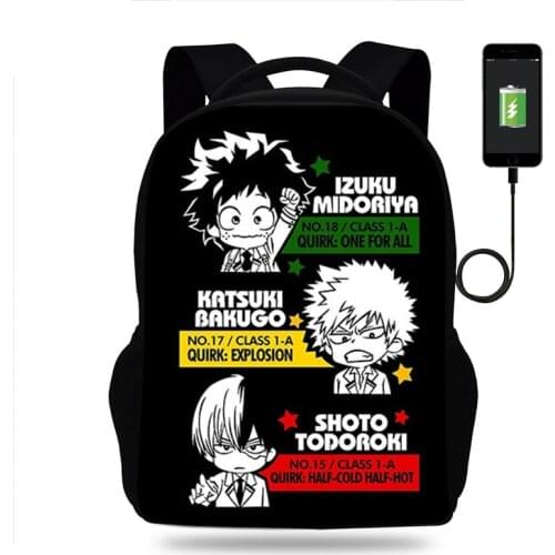 Anime Boku No Hero Academia Backpack Boys Girls School Bag Book Bags Men Women Rucksack Teens USB Travel Knapsack Mochila
