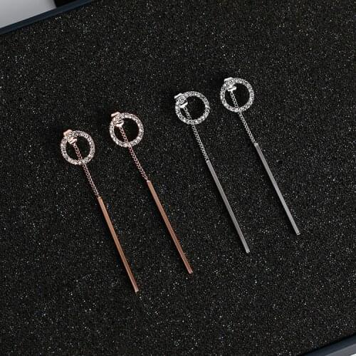 New Fashion Sweety Shiny Rhinestone Circle Dangle Earrings Metal Strip Pendientes Temperament Dual-Use Earring