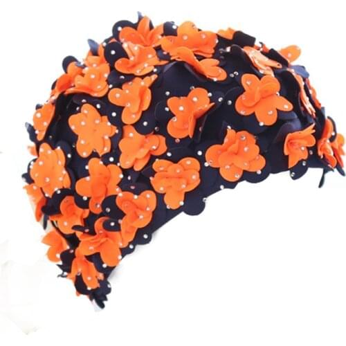 Free Size Female Swimming Caps Ly 3D Flower Pearl Ear Protection Swimming Cap Girls Women Swim