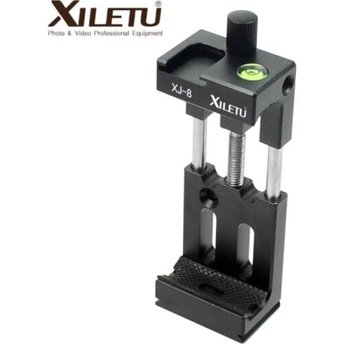 XILETU XJ-8 Tripod Head Bracket Mobile Phone Holder Clip For Phone Flashlight Microphone With Spirit level and Cold Shoe Mount