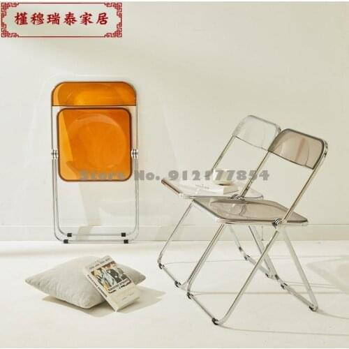 Nordic transparent folding chair home backrest dining chair simple net red ins makeup chair acrylic photo stool