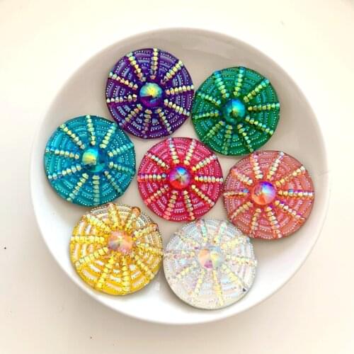 30mm Big Round Shape Resin Rhinestones applique stones and crystal Gems Flatback For Costume Button Crafts 64pcs YB86