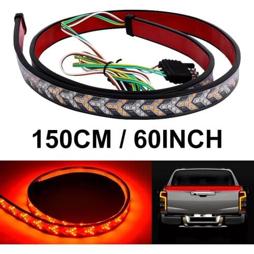 60" LED Truck Tailgate LED Strip Light Bar 4-Function Reverse Brake Stop Turn Signal For Pickup SUV Tail Lamp 12V 24V Red Yellow