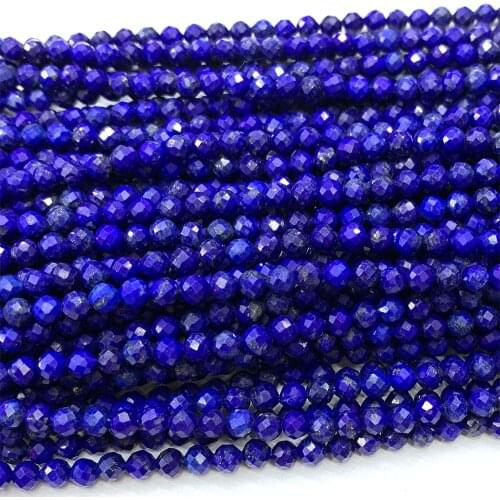 Veemake Lapis Lazuli DIY Natural Necklace Bracelets Earrings Ring Faceted Small Round Womens Beads For Jewelry Making 06743