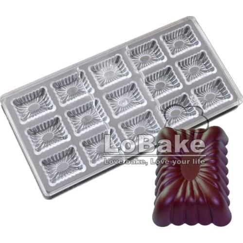 High food grade 15 cavities Fluted surface rectangle cube shape PC Polycarbonate plastic mold tile for DIY chocolate supplies