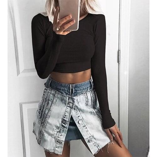 Women Elastic T Shirt Women Solid Color Pullover Crop Tops Trendy Sweet Elegant T-shirt Long Sleeve Party Tops Mujer Camisetas
