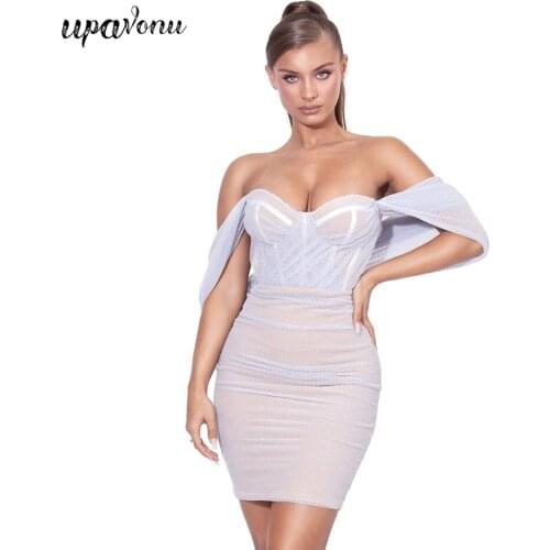 Free Shipping 2021 Women Mesh Bandage Dress Sexy Card Shoulder Halter Bodycon Draped Dress Club Evening Party Dresses Vestido