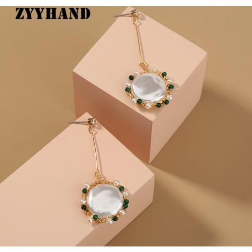 ZYYHAND Natural Baroque Pearl Gold-Color Small Beads Wrap Women Wedding Party Round Jewelry Girl Enagagement Earrings