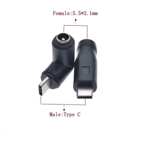 10Pcs 5.5 x 2.1 mm Female jack to Type-C USB 3.1 Male Plug 90 / 180 Degrees DC Power Connector Adapter DC to Type c male