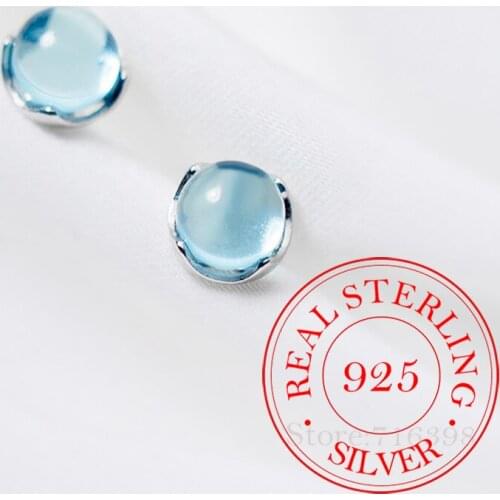 100% 925 Real Sterling Silver Jewelry Blue Crystal Stud Earrings For Teen Girls Friend Kid Lady Wedding Jewelry Gift EH858