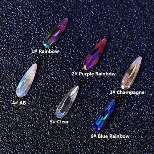 100pcs K9 Quality 6 Colors 2*6mm Pointback Teardrop Nail Strass Crystal Glass Colorful Stones Nail Art Rhinestones Decoration