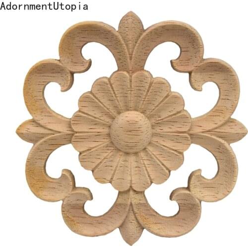 3PCS 10CM Furniture Wood Carving Appliques Vintage Nautical Decor Cabinet Door Solid Decals Flower Pattern Statues Carved Crafts