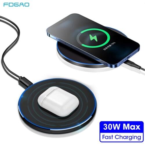 30W Qi Wireless Charger For iPhone 12 11 Pro XS Max Mini X XR 8 Induction Fast Charging Pad for Samsung S21 S20 S10 Note 20 10 9