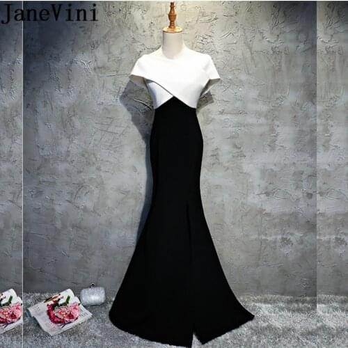 JaneVini White And Black Evening Long Dresses Elegant Side Split Mermaid Mother Of the Bride Dresses 2018 Satin Gala Dinner Gown