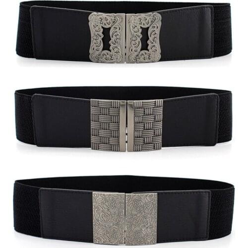 Black corset square button Elasticity Tight Wide girdle belt High quality PU material With dress All-match Belts for women