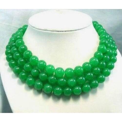 Long 50" 12MM Natural Green Round Beads Gems Hand Knotted Necklace